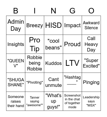Stand Down Bingo Card