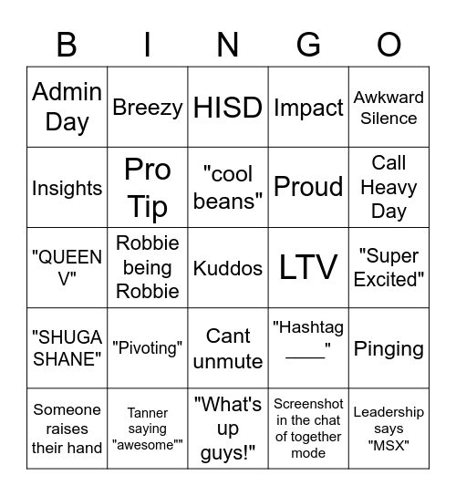 Stand Down Bingo Card