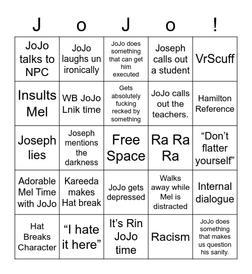 JoJo Bingo Card