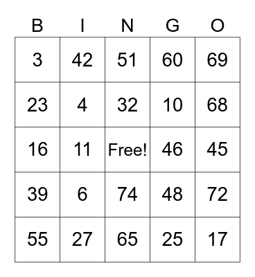 ASL bingo Card