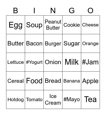 ASL Food Bingo Card