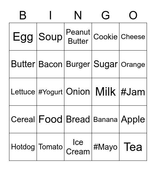 ASL Food Bingo Card