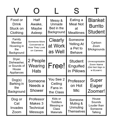 VolState Zoom Class Bingo - Fall 2020 Bingo Card