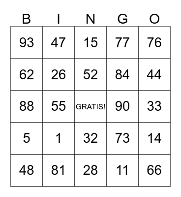 Los Numeros Bingo Card