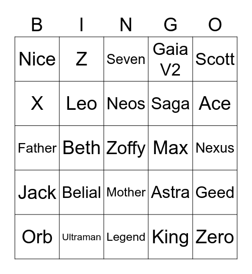 Ultraman Bingo Card