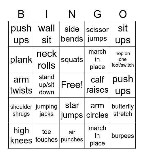 FITNESS BREAK BINGO Card
