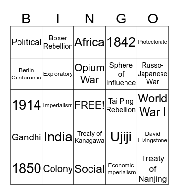 Imperialism Bingo Card