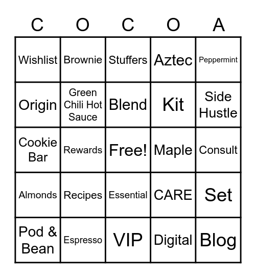 COCOA Bingo Card