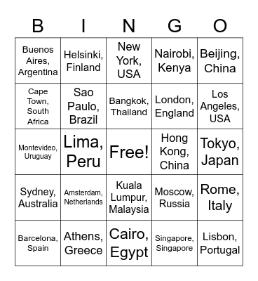 Latitude Longitude Bingo Card
