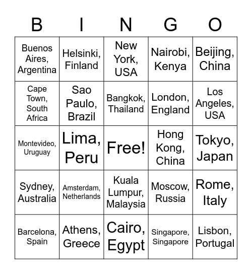 Latitude Longitude Bingo Card