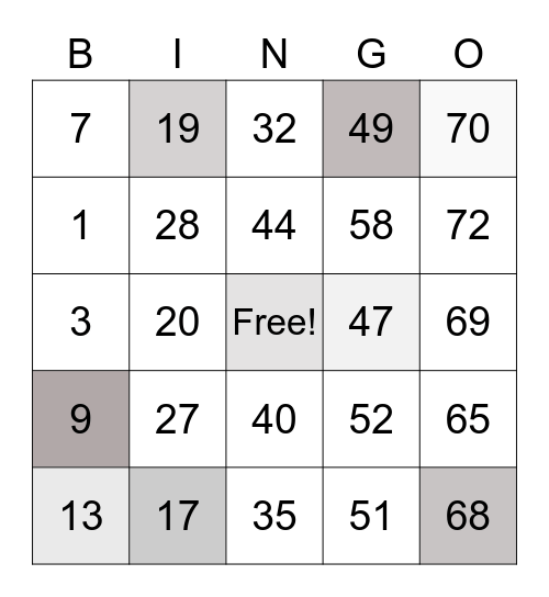 ASL NUMBERS BINGO Card