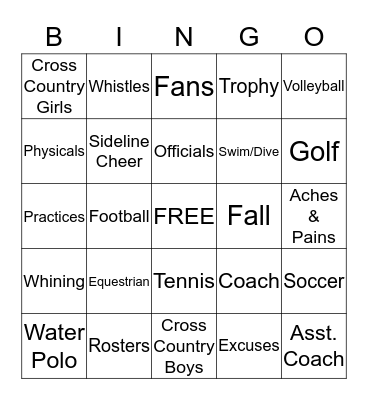 FALL SPORTS Bingo Card