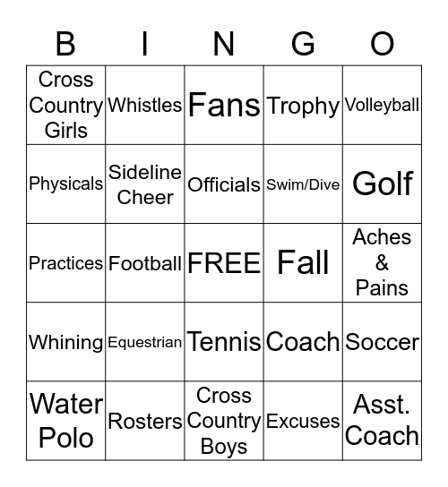 FALL SPORTS Bingo Card