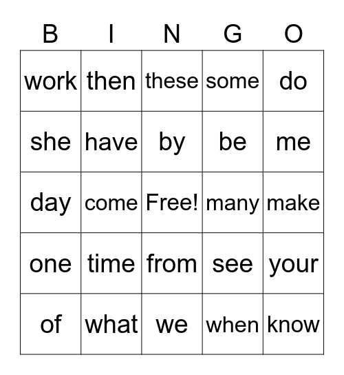 Foundation Words Set 1 Bingo Card
