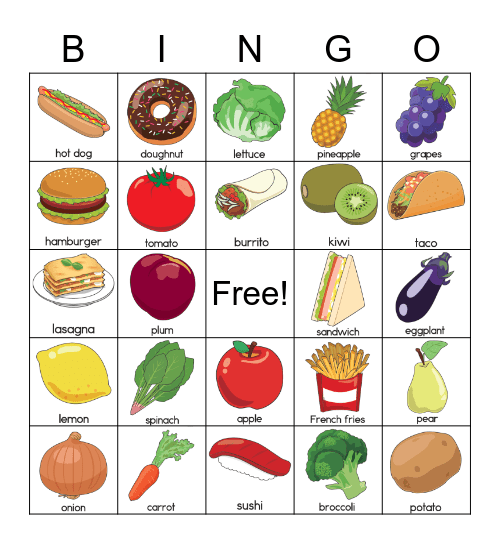 Food Bingo Card