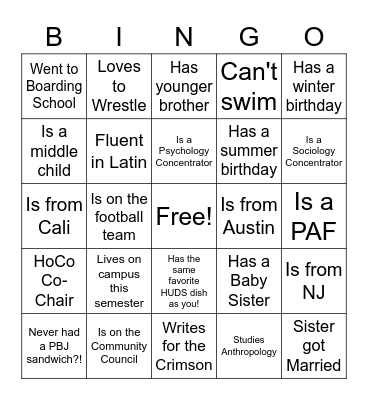SAIF Bonding Bingo Card