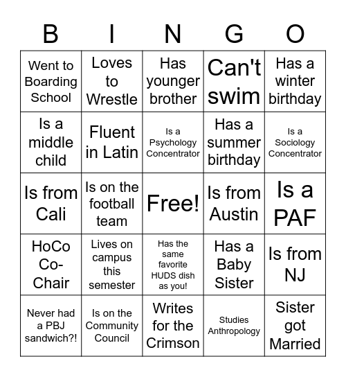 SAIF Bonding Bingo Card