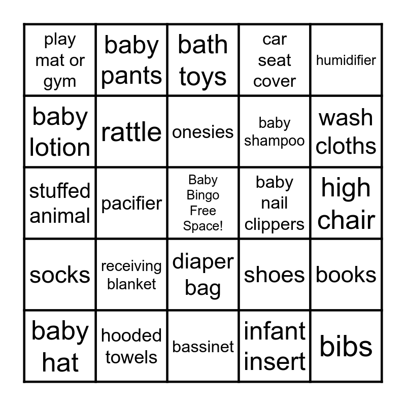 BABY SHOWER GIFT BINGO Card