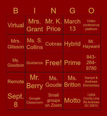 RMS Bingo Card