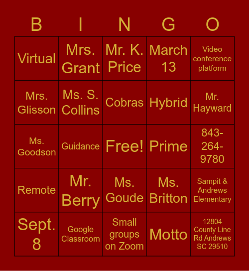 RMS Bingo Card