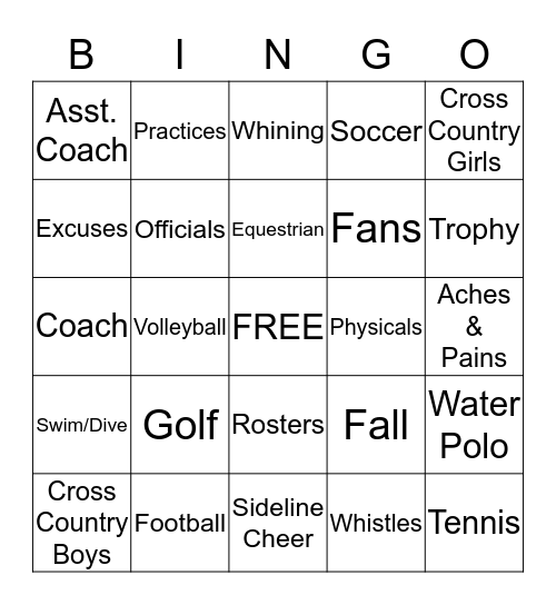 FALL SPORTS Bingo Card