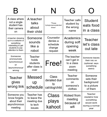 Back to School Bingo! Bingo Card