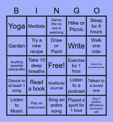 RLS Wellness Bingo! (No Screens!) Bingo Card