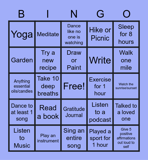 RLS Wellness Bingo! (No Screens!) Bingo Card