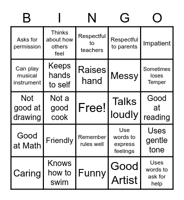 Strengths and Weakness Bingo Card