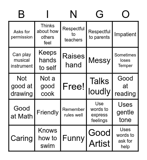 Strengths and Weakness Bingo Card