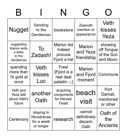 I'm Being A Fjord Stan This Week, Deal With It [Critical Role 2.109] Bingo Card