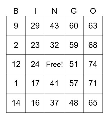 ASL Bingo Card