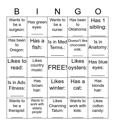 HOSA Bingo Card