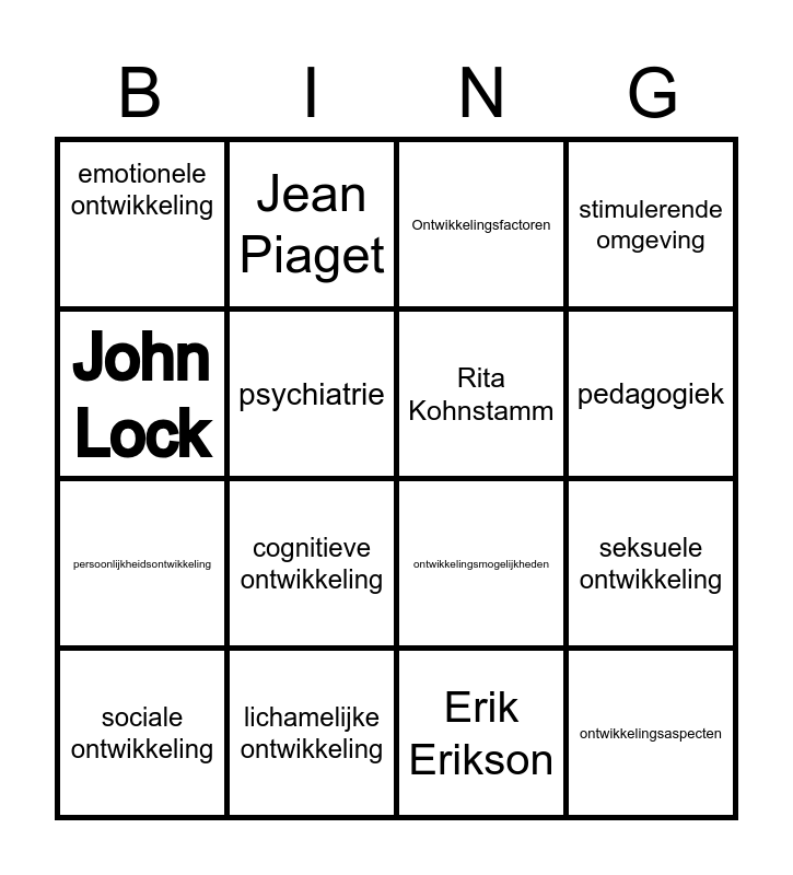 Bingo Ontwikkelingspsychologie Bingo Card