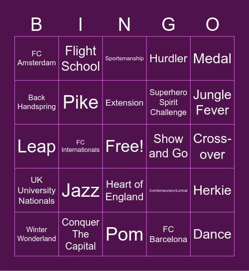 FUTURE CHEER BINGO Card