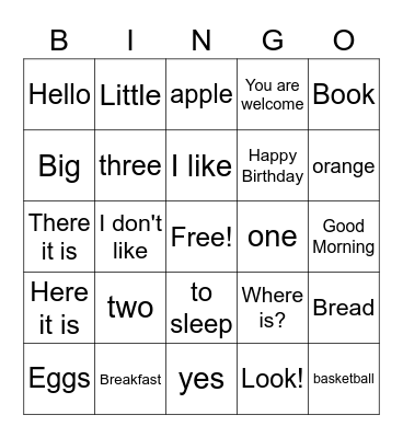 Spanish (FLFK) Lesson 1 Bingo Card