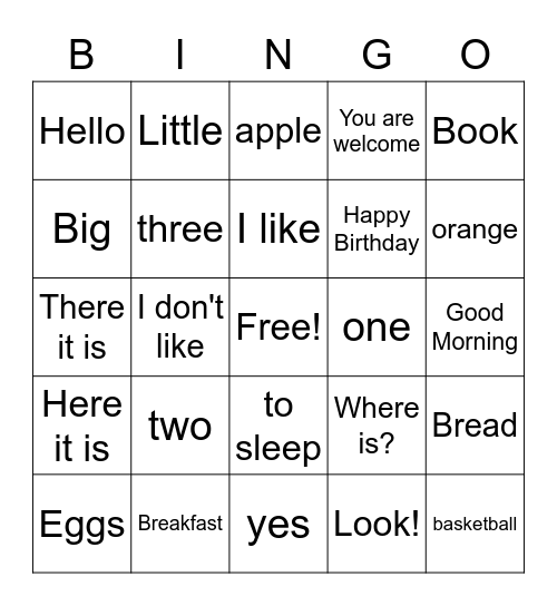 Spanish (FLFK) Lesson 1 Bingo Card