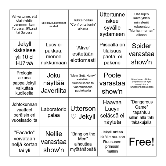 Jekyll & Hyde -bingo: LAHTI 2020 Bingo Card