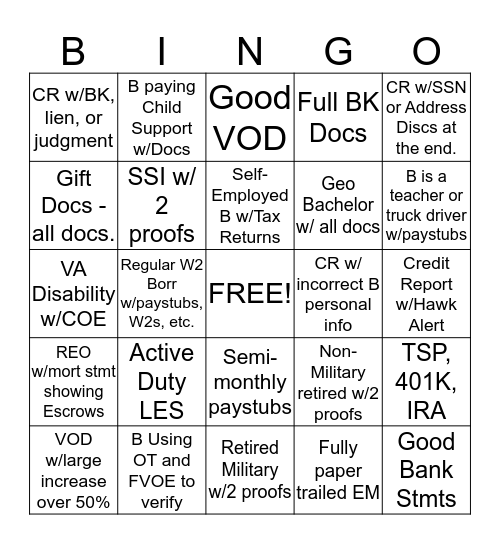 Example Bingo Card