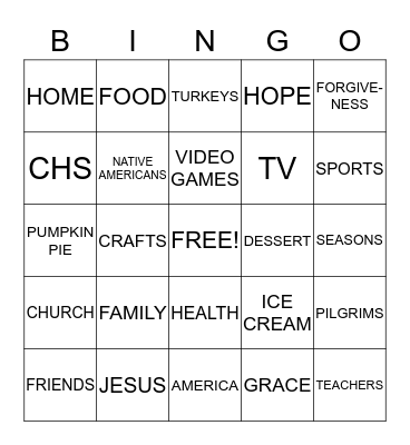 THANKSGIVING BINGO Card