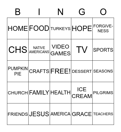 THANKSGIVING BINGO Card