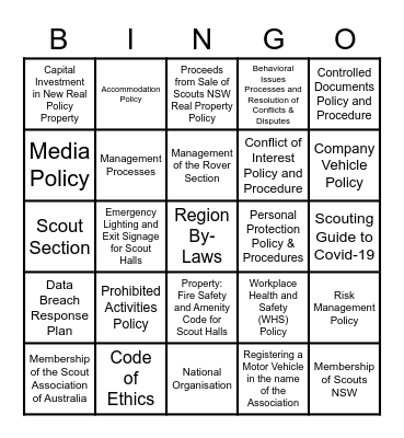 Policy & Procedures Bingo Card