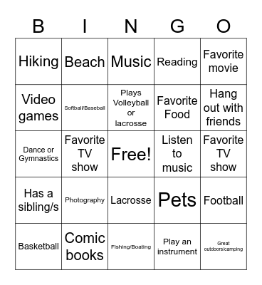 Getting to Know You Bingo Card