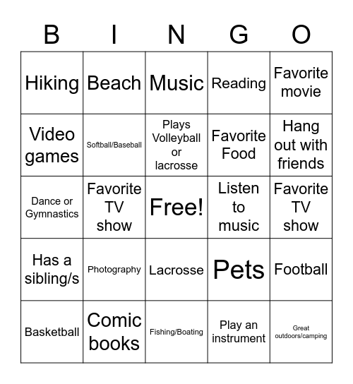 Getting to Know You Bingo Card