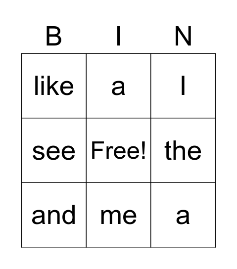 Sight Words 1 Bingo Card