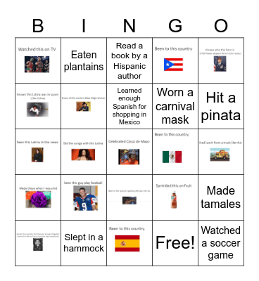 Never Have I Ever (Hispanic Heritage Month) Bingo Card