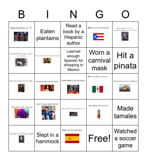 Never Have I Ever (Hispanic Heritage Month) Bingo Card