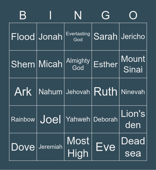 Old Testament Bible Bingo Card