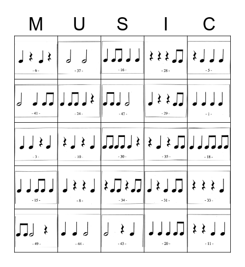 Rhythm Bingo Card