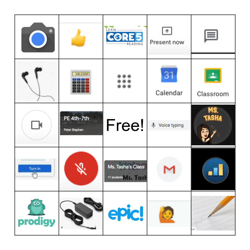 Virtual Class Bingo Card